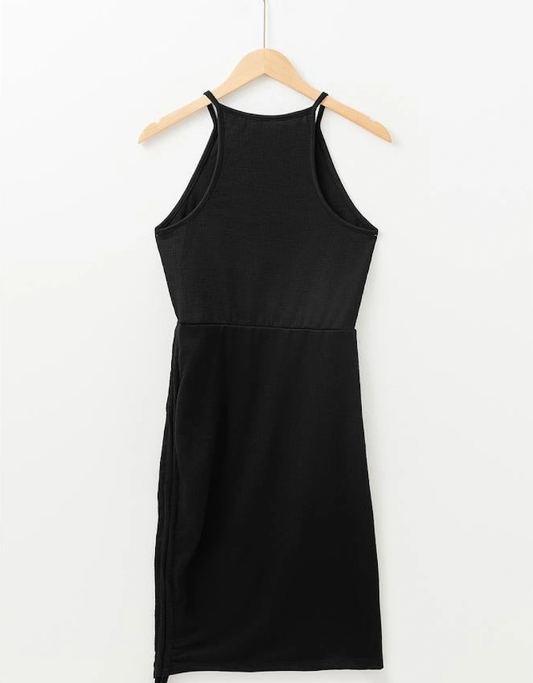 Black Racerback Ribbed Knit Drawstring Bodycon Dress