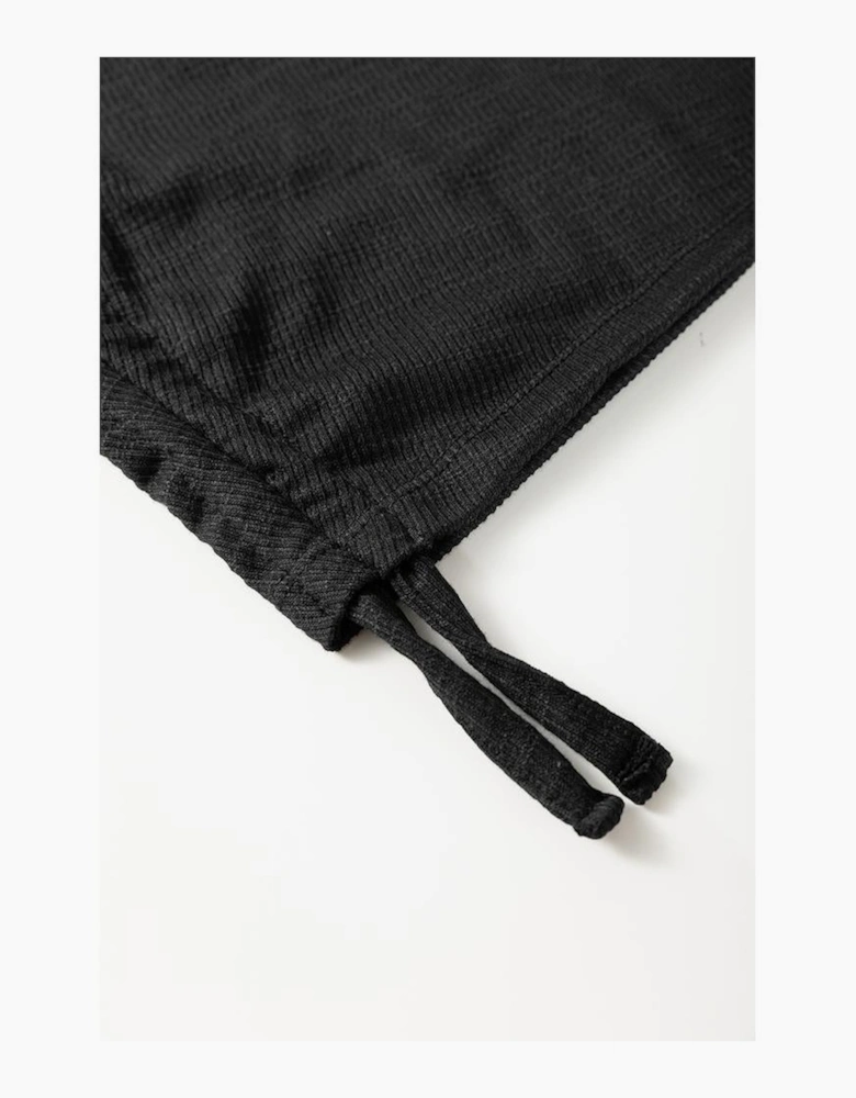 Black Racerback Ribbed Knit Drawstring Bodycon Dress