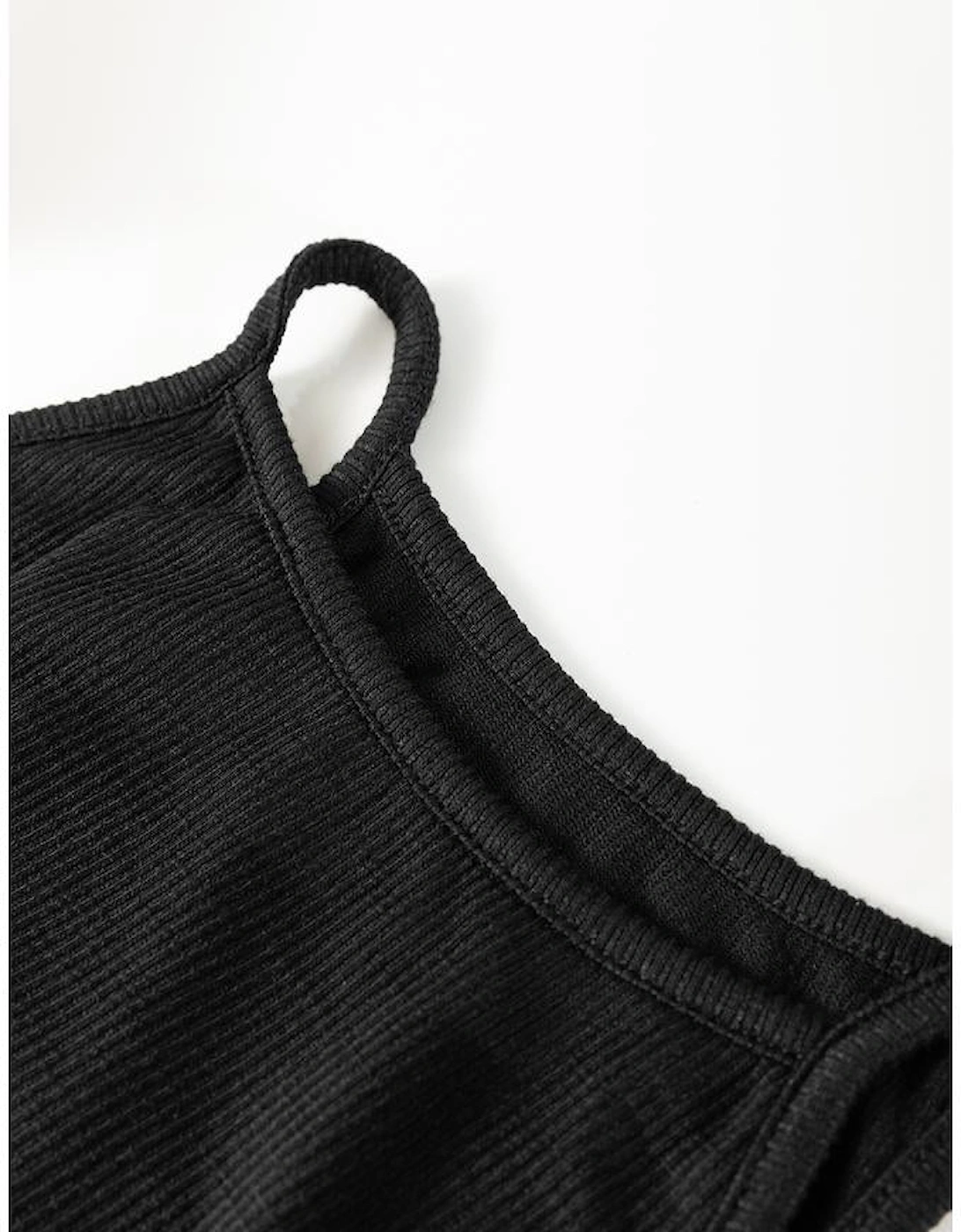 Black Racerback Ribbed Knit Drawstring Bodycon Dress