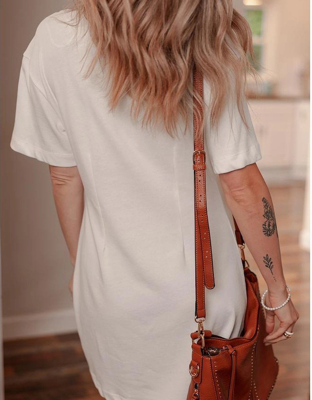 White Cute Heifer Patched Crewneck Shift T Shirt Dress, 6 of 5