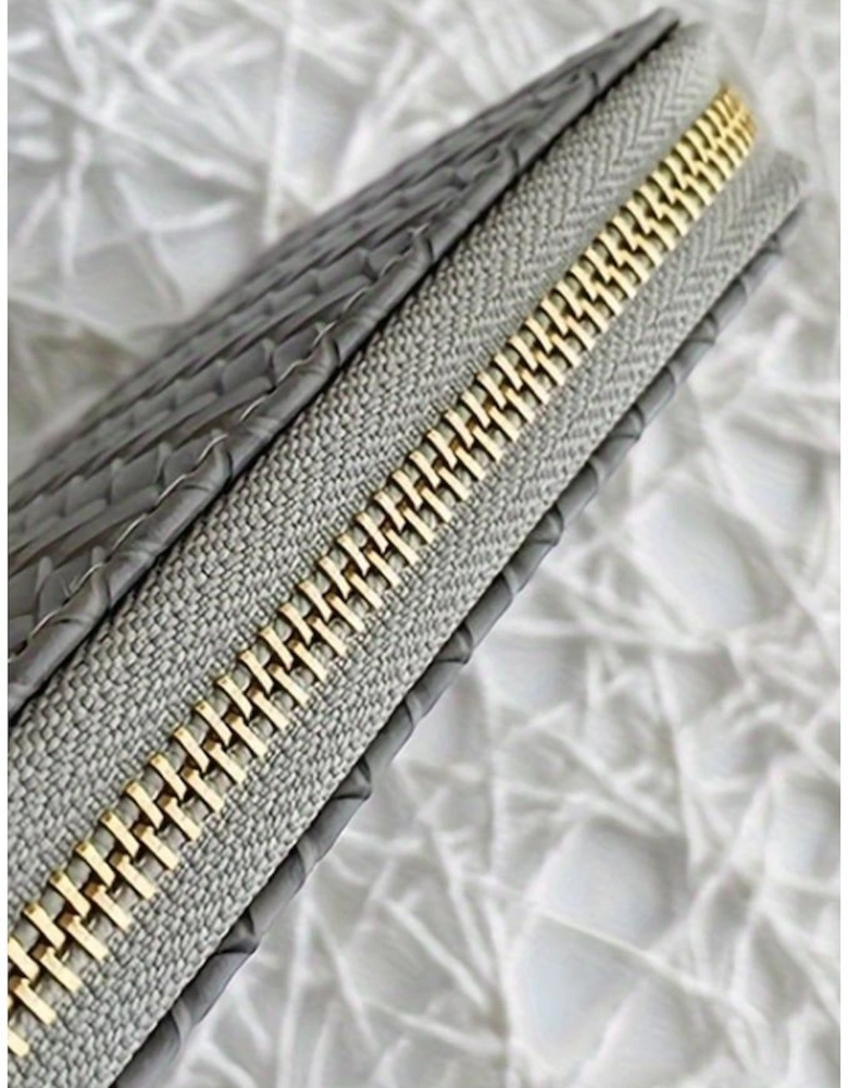Medium Grey Woven Textured Zip Around Long Wallet
