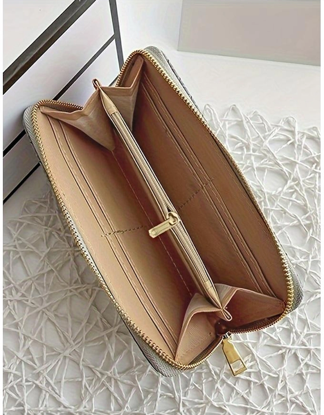 Medium Grey Woven Textured Zip Around Long Wallet