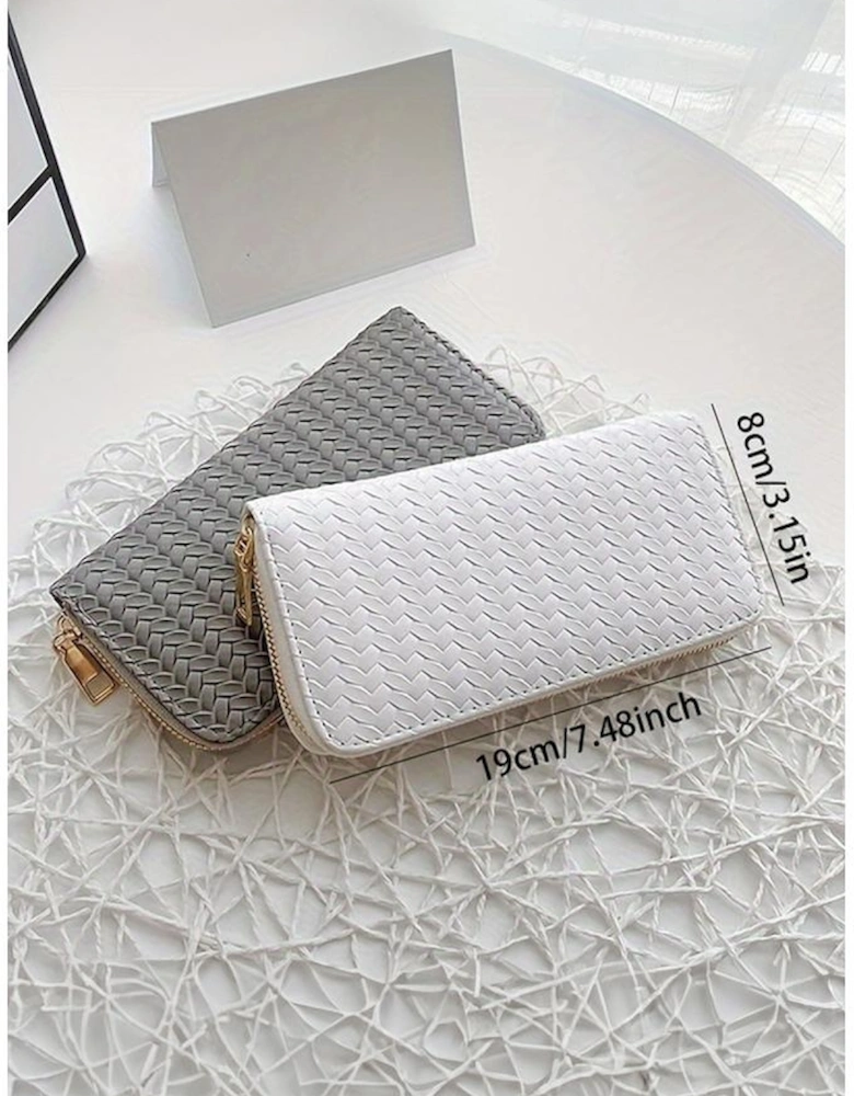 Medium Grey Woven Textured Zip Around Long Wallet