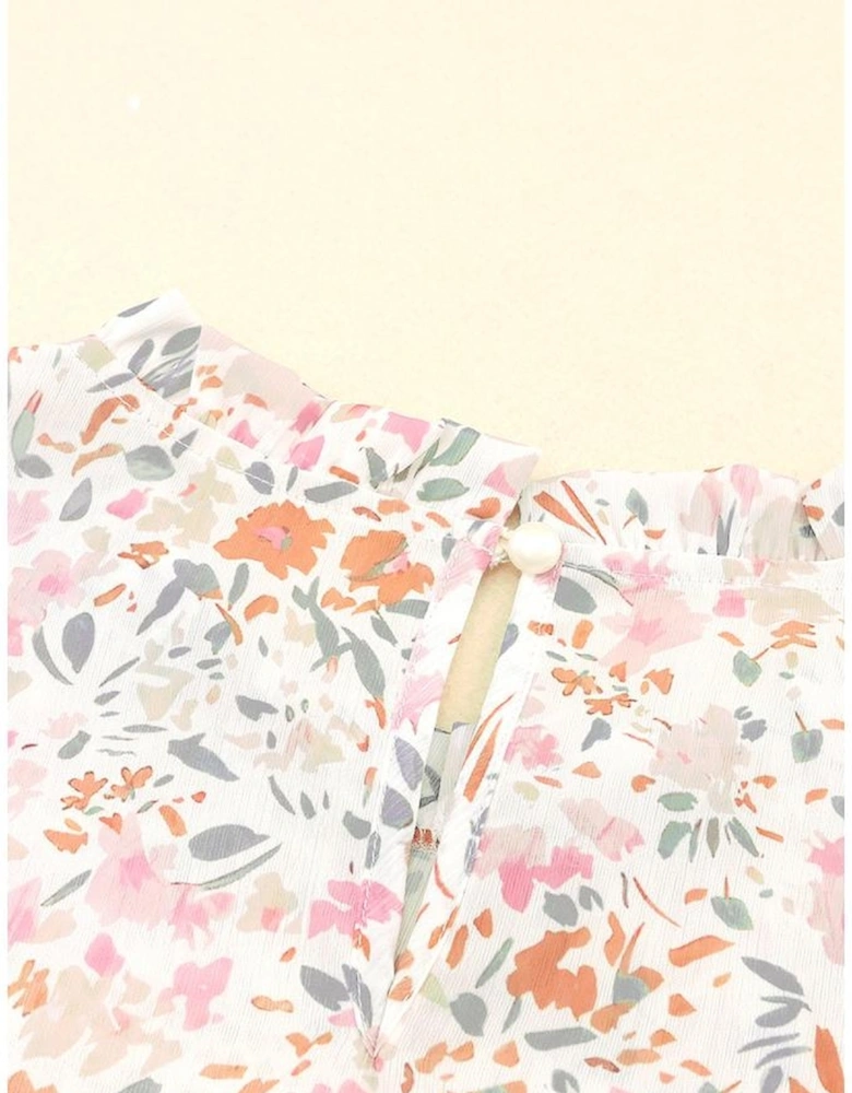 Multicolor Floral Print Wide Ruffle Sleeves Blouse