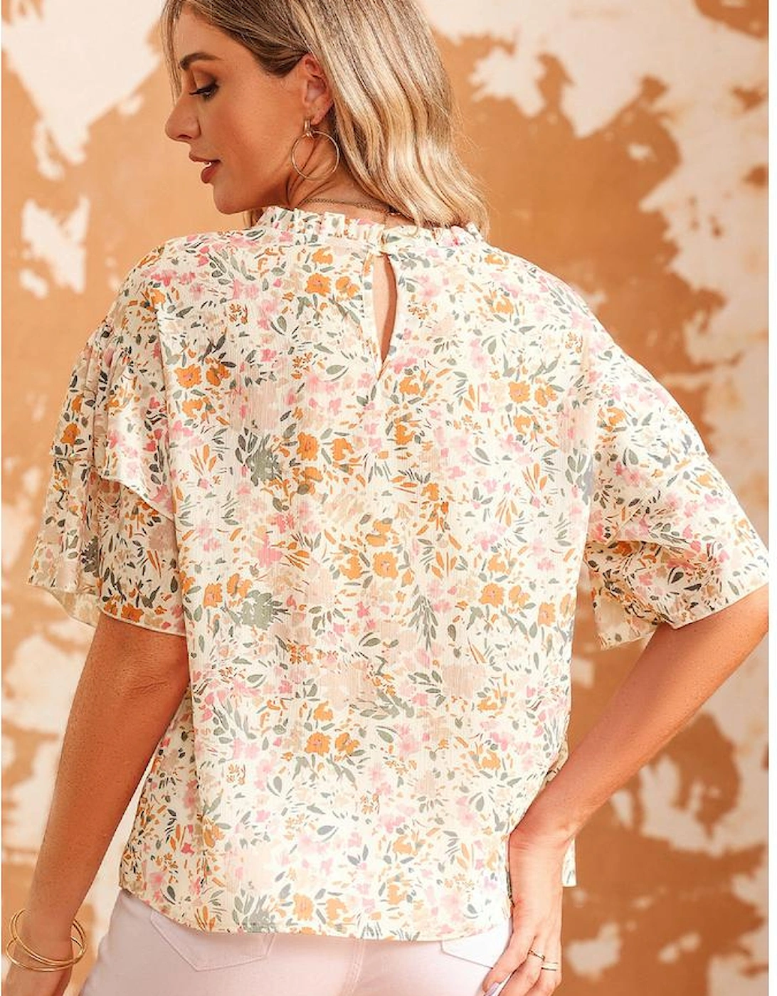 Multicolor Floral Print Wide Ruffle Sleeves Blouse