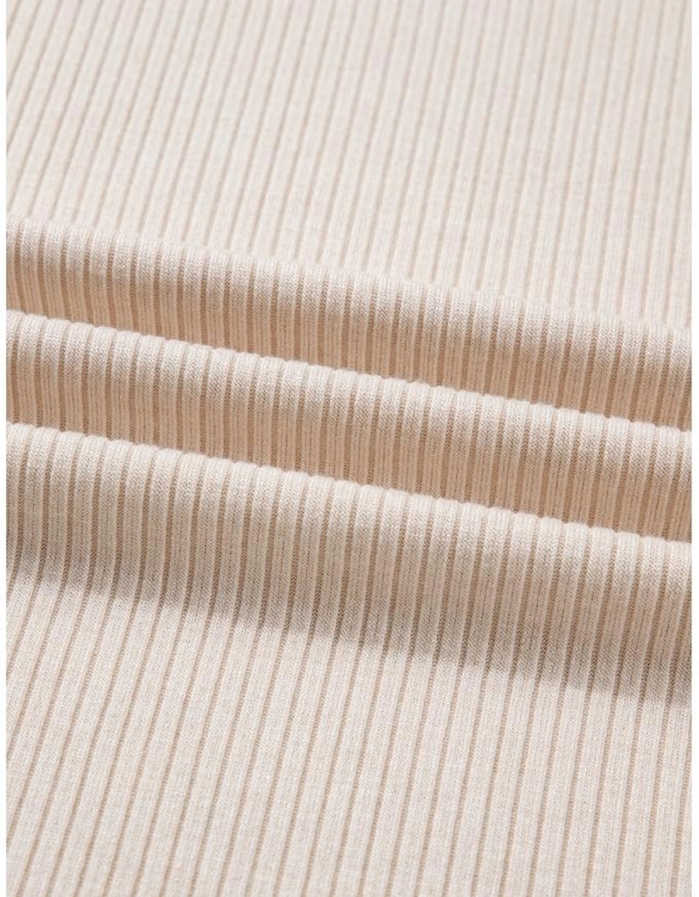 Parchment Ribbed Contrast Leopard Edge Round Neck Plus Knit Top