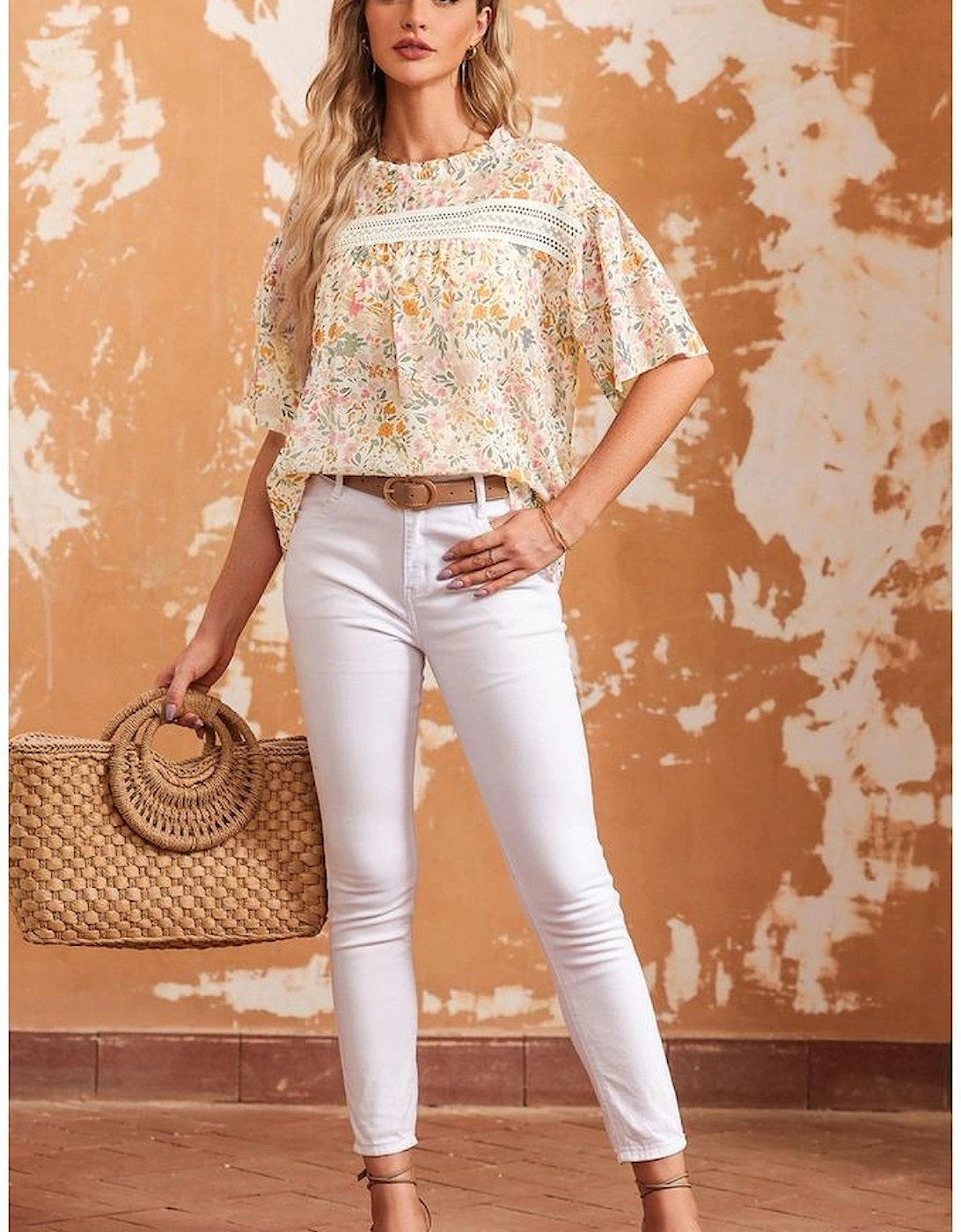 Multicolor Floral Print Wide Ruffle Sleeves Blouse