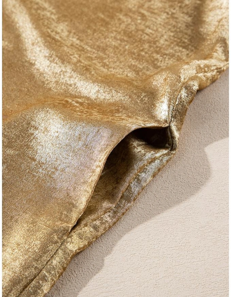 Gold Metallic Luster Crewneck Mini T-Shirt Dress