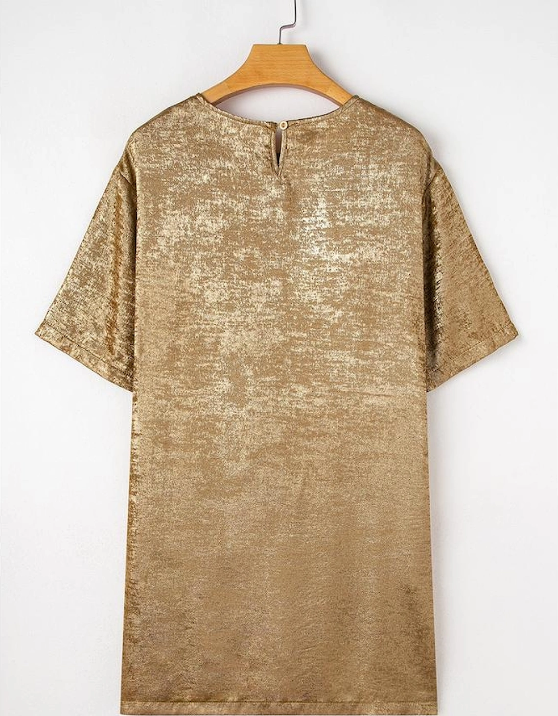 Gold Metallic Luster Crewneck Mini T-Shirt Dress