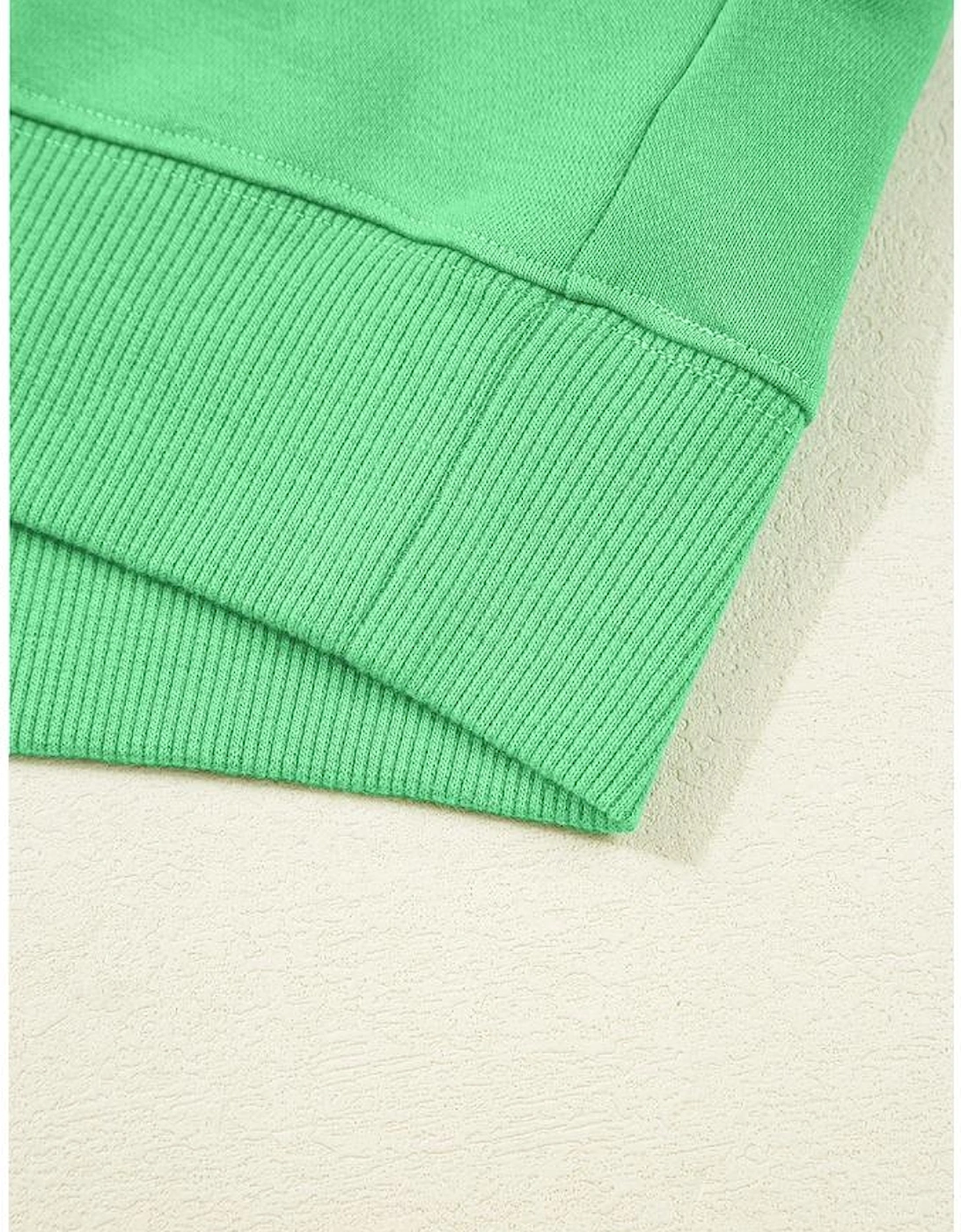 Bright Green Drop Shoulder Puff Sleeve Crop Pullover Drawstring Wide Leg Pants Set