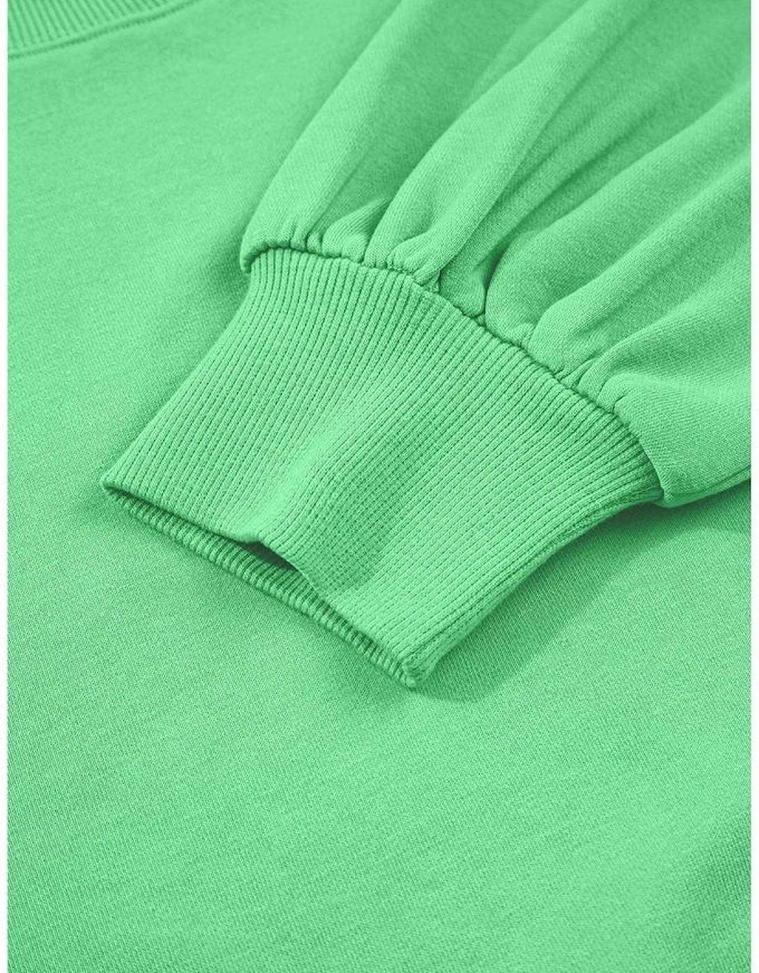 Bright Green Drop Shoulder Puff Sleeve Crop Pullover Drawstring Wide Leg Pants Set