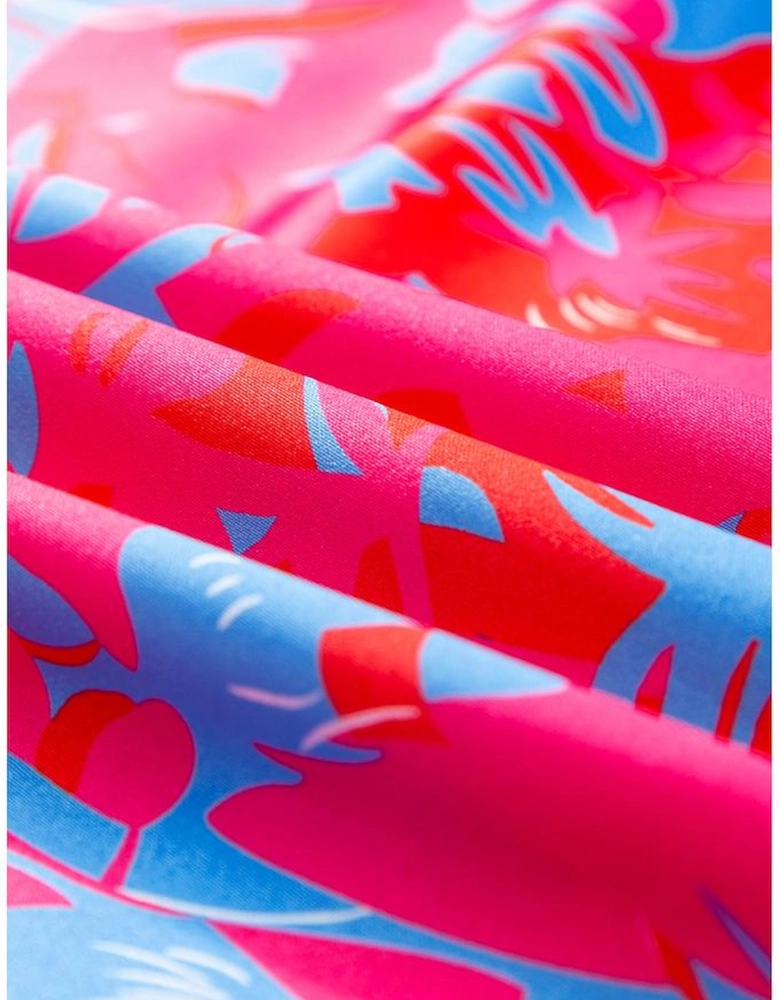 Purple Printed Bubble Sleeve Mock Neck Blouse