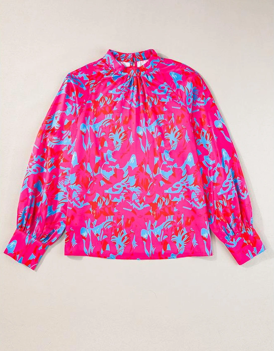 Purple Printed Bubble Sleeve Mock Neck Blouse, 12 of 11
