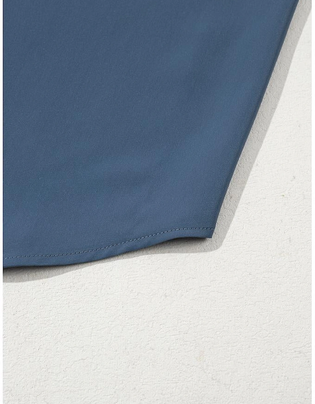 Real Teal Solid Color Ruffle Ruched Short Sleeve Buttoned Shirt