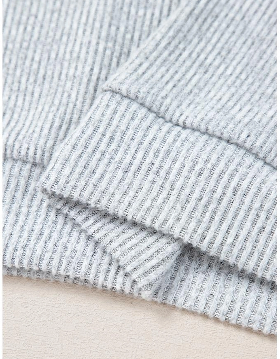 Light Grey Color Contrast Ribbed Loose Fit Long Sleeve Top