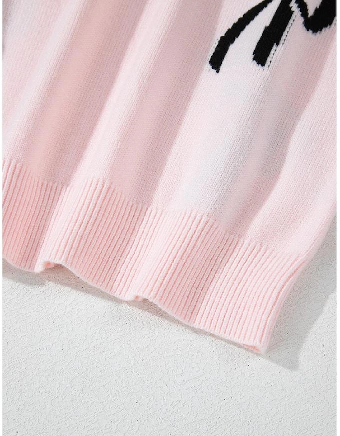 Light Pink Bow Pattern Knitted Loose Fit Sweater