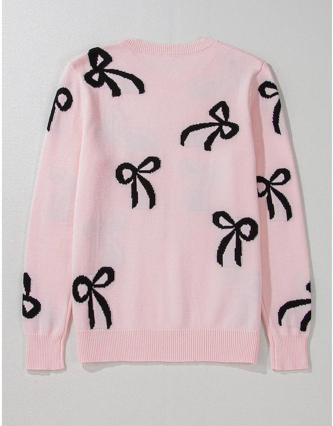 Light Pink Bow Pattern Knitted Loose Fit Sweater