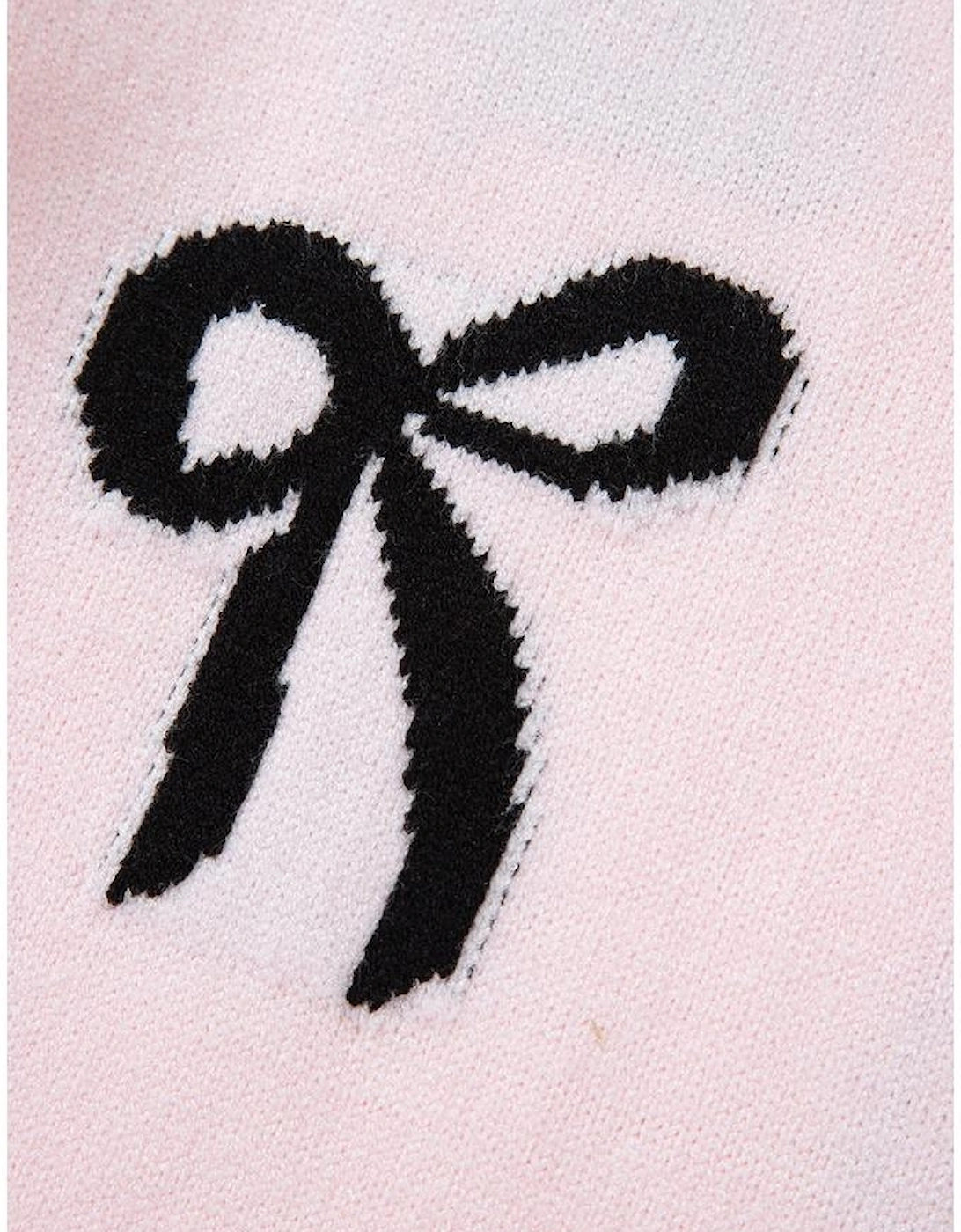 Light Pink Bow Pattern Knitted Loose Fit Sweater