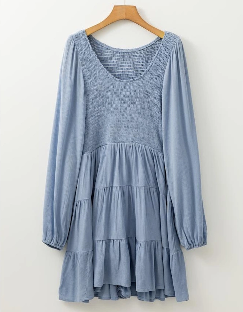 Ashleigh Blue Long Sleeve V Neck Smocked Tiered Mini Dress