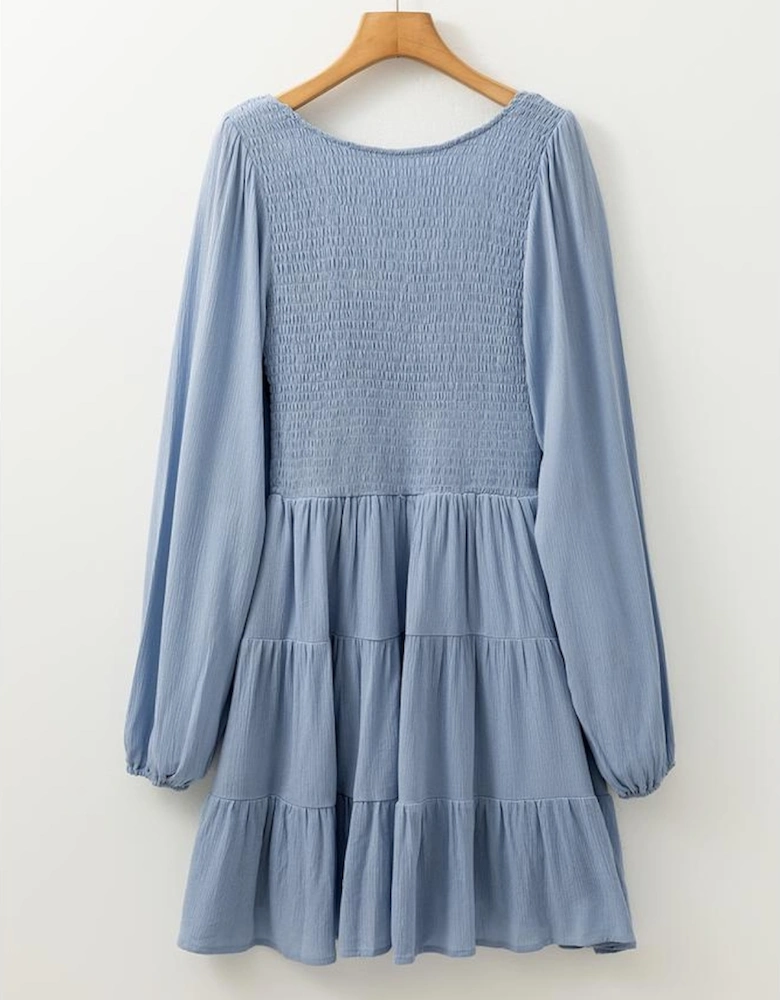 Ashleigh Blue Long Sleeve V Neck Smocked Tiered Mini Dress