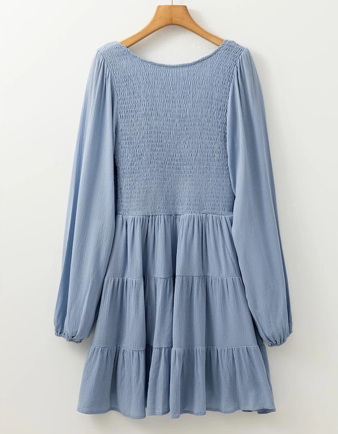 Ashleigh Blue Long Sleeve V Neck Smocked Tiered Mini Dress