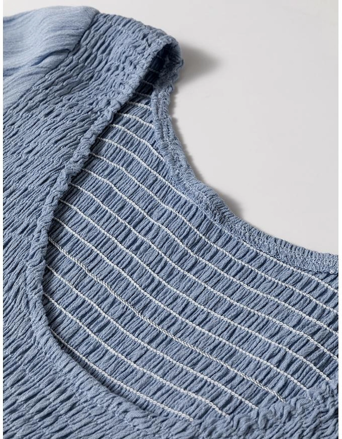 Ashleigh Blue Long Sleeve V Neck Smocked Tiered Mini Dress