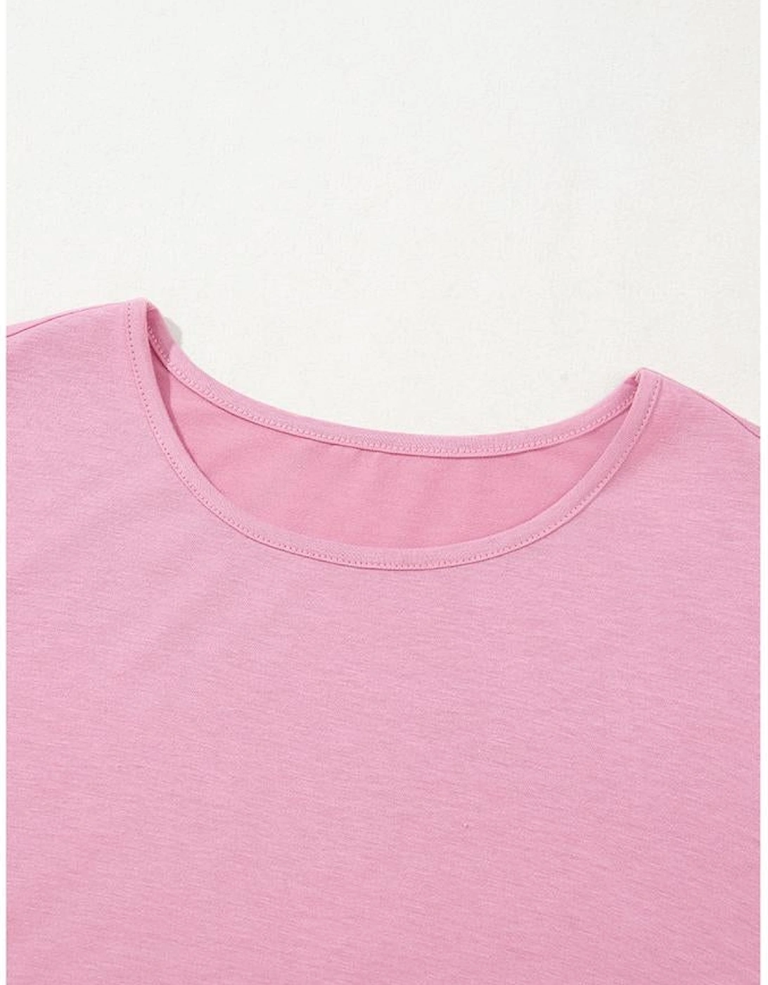 Pink Solid Color T-shirt High Waist Pocketed Long Dress