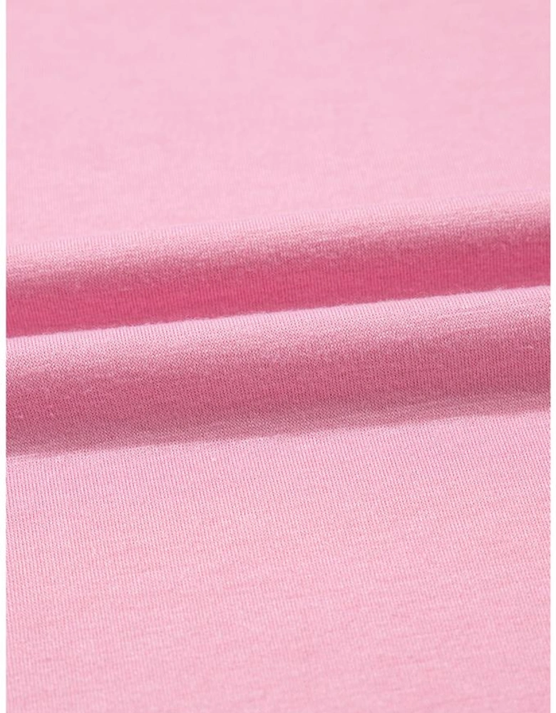 Pink Solid Color T-shirt High Waist Pocketed Long Dress