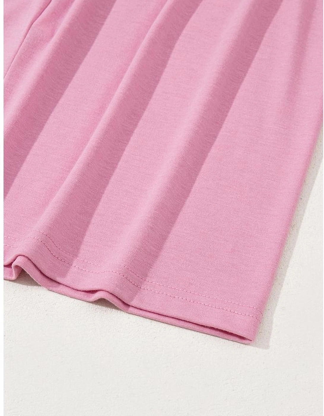 Pink Solid Color T-shirt High Waist Pocketed Long Dress
