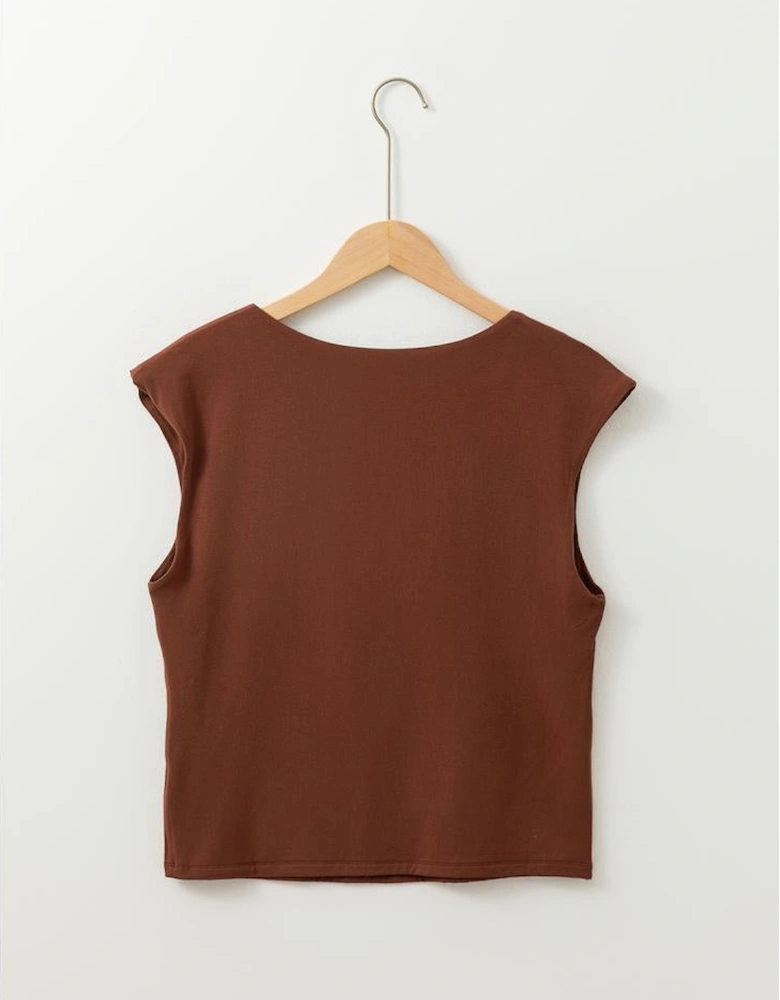 Coffee Solid Color U Neck Slim Fit Tank Top