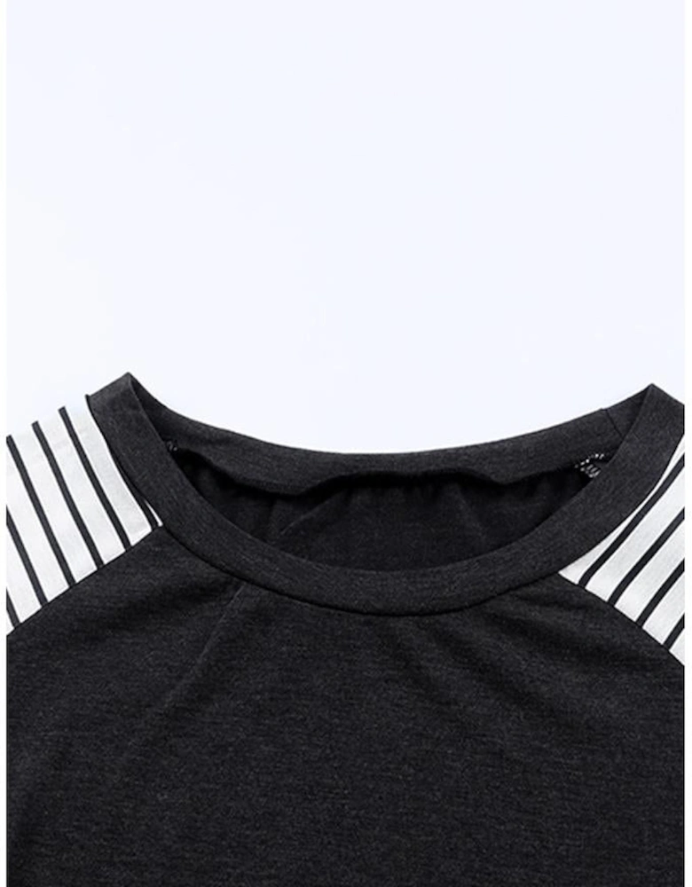 Black Striped Leopard Patchwork Long Sleeve Mini Dress