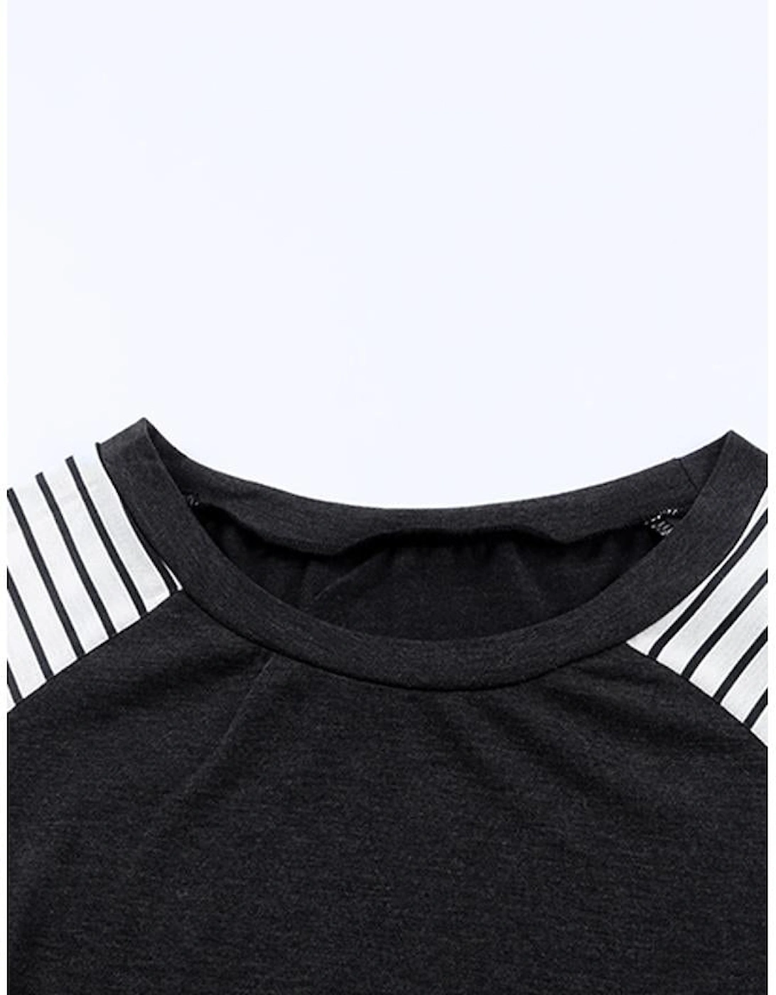 Black Striped Leopard Patchwork Long Sleeve Mini Dress