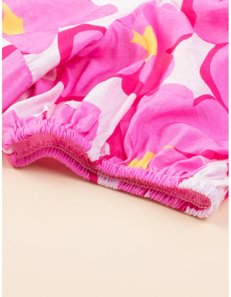 Rose Floral Print Square Neck Empire Waist Flowy Dress