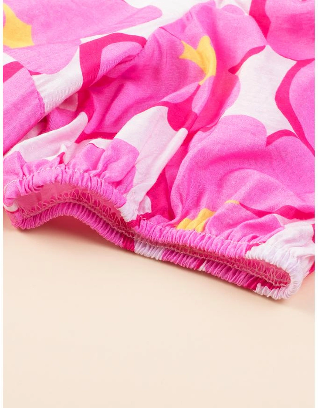 Rose Floral Print Square Neck Empire Waist Flowy Dress