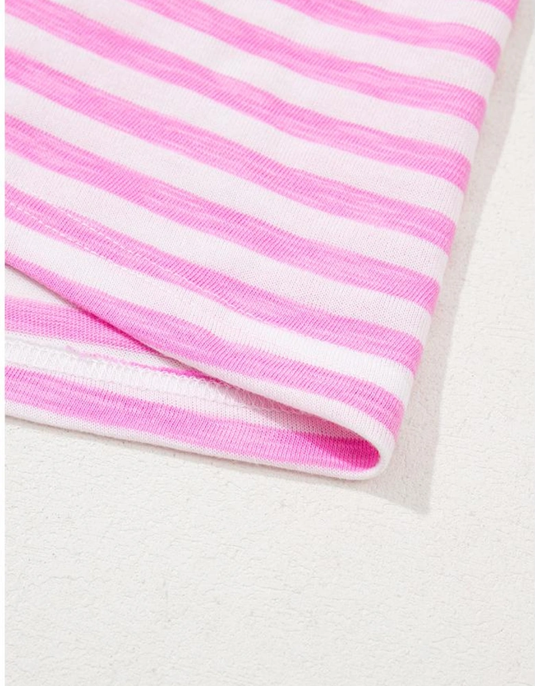 Bonbon Striped V Neck Ruffle Short Sleeve Top