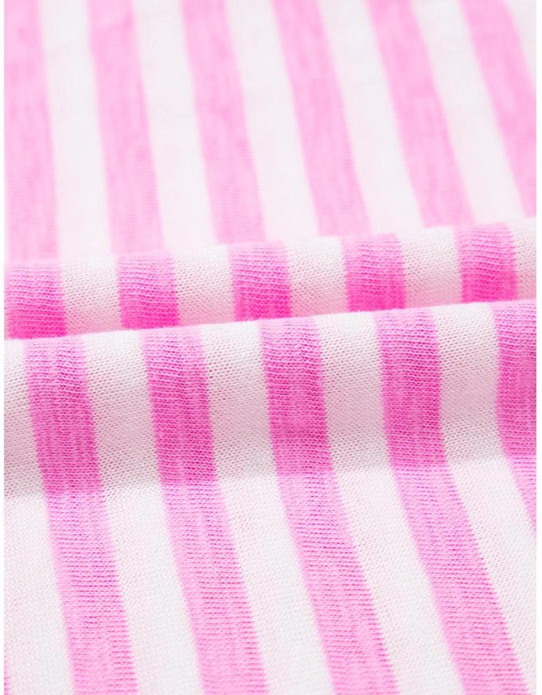 Bonbon Striped V Neck Ruffle Short Sleeve Top