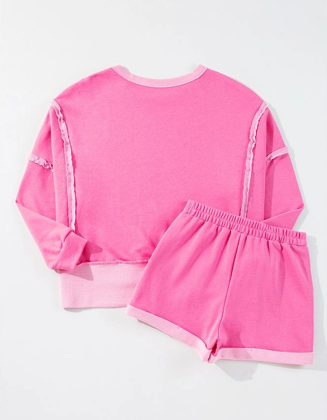 Sachet Pink High Low Patchwork Long Sleeve Top and Shorts Set