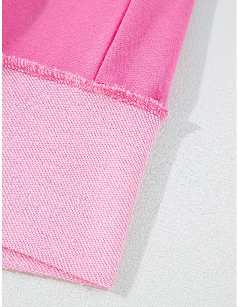 Sachet Pink High Low Patchwork Long Sleeve Top and Shorts Set