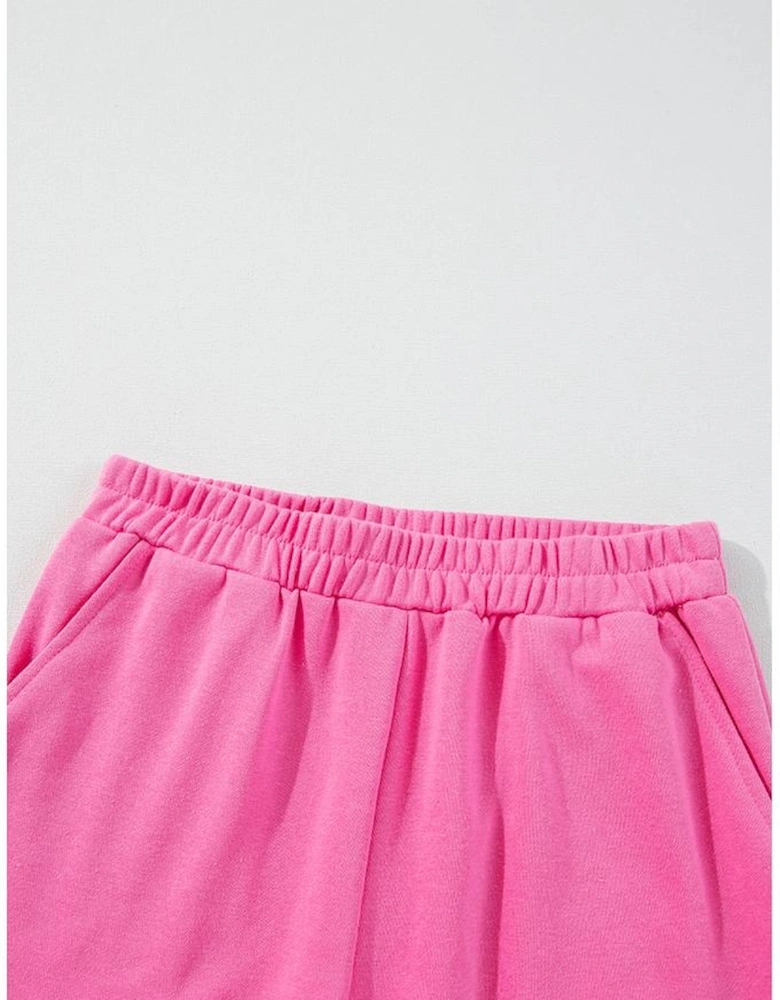 Sachet Pink High Low Patchwork Long Sleeve Top and Shorts Set