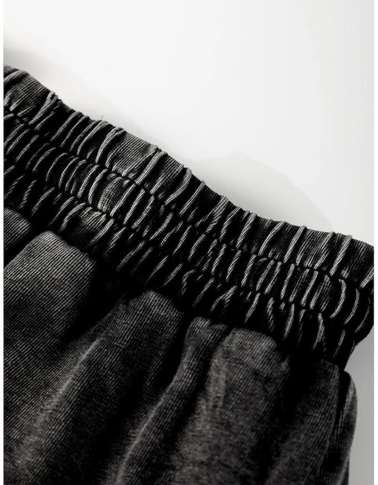 Black Mineral Wash French Terry High Waist Casual Shorts