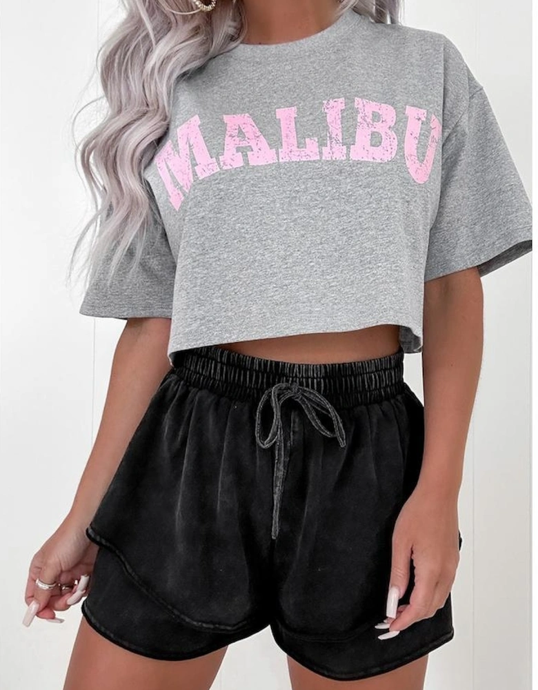 Black Mineral Wash French Terry High Waist Casual Shorts