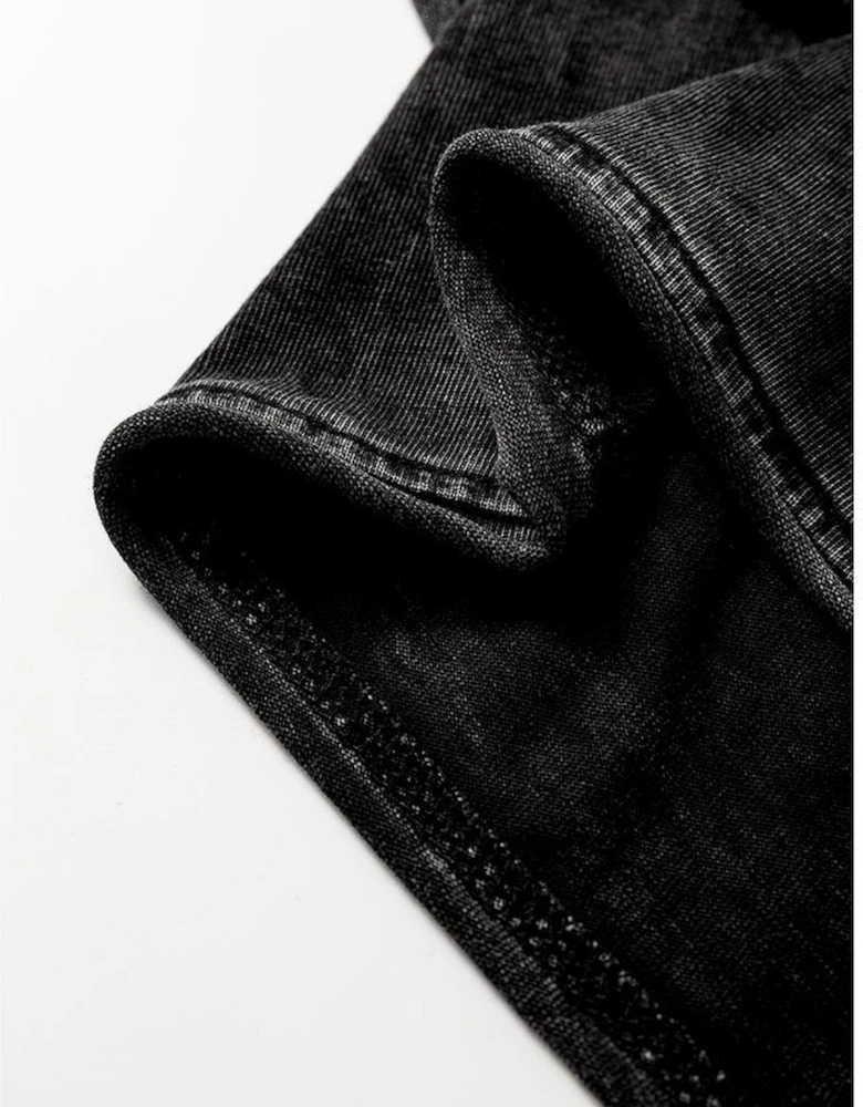 Black Mineral Wash French Terry High Waist Casual Shorts