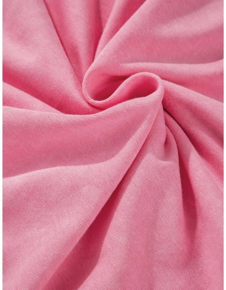 Pink Solid Snap Buttons Collared Balloon Sleeve Oversized Sweatshirt