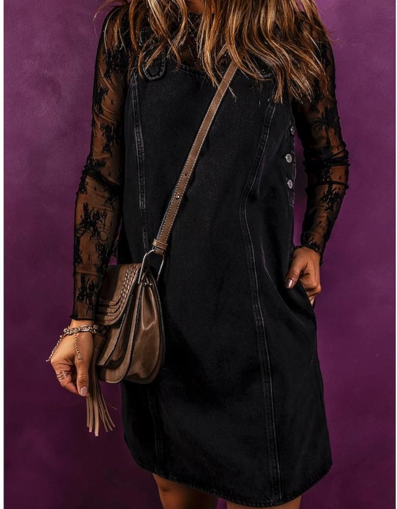 Black Sleeveless Shift Denim Dress
