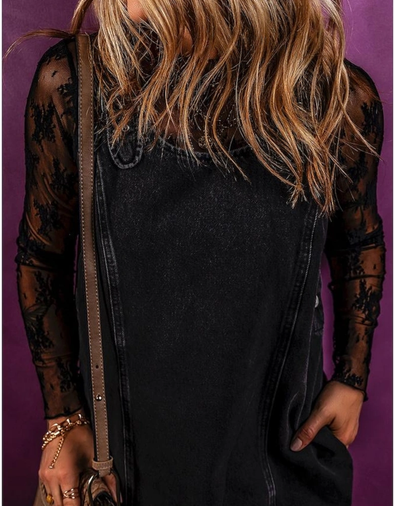 Black Sleeveless Shift Denim Dress