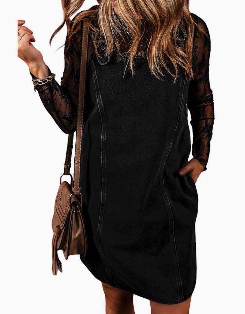 Black Sleeveless Shift Denim Dress
