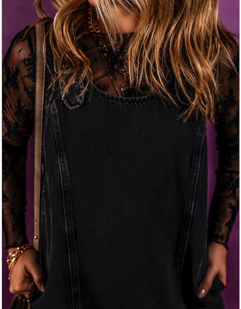 Black Sleeveless Shift Denim Dress