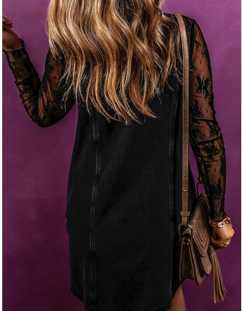 Black Sleeveless Shift Denim Dress