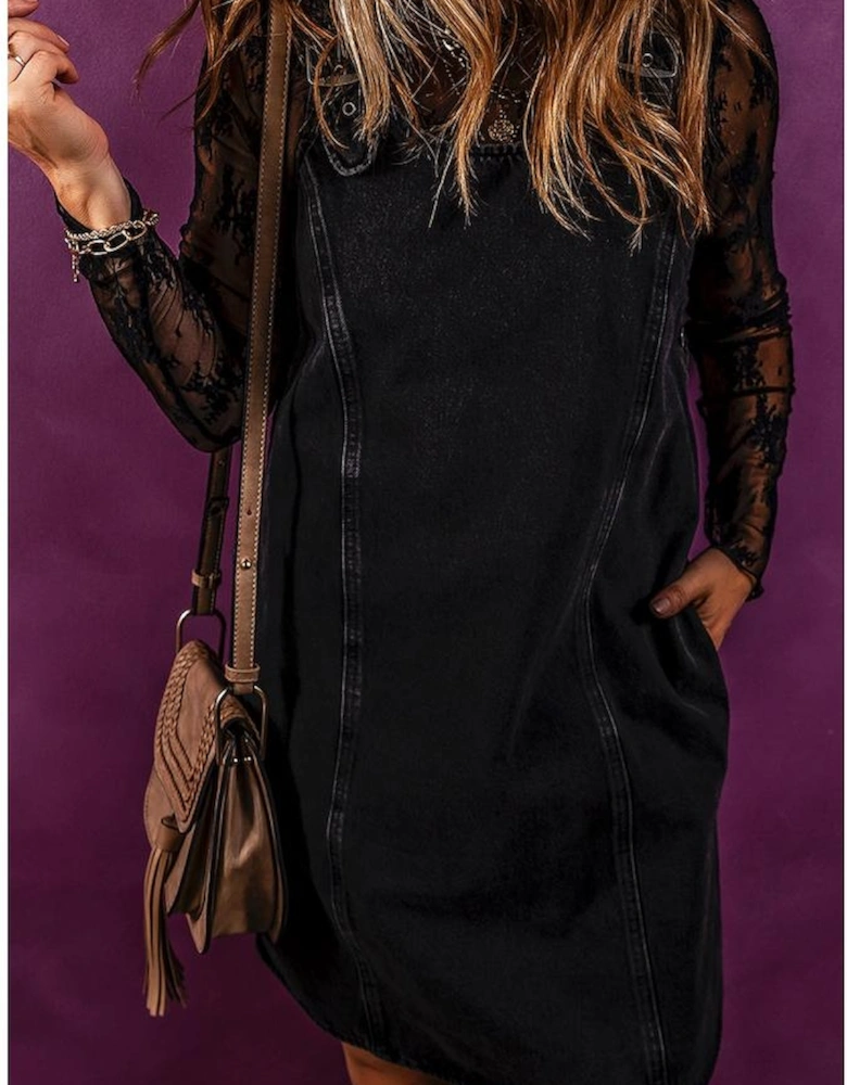 Black Sleeveless Shift Denim Dress