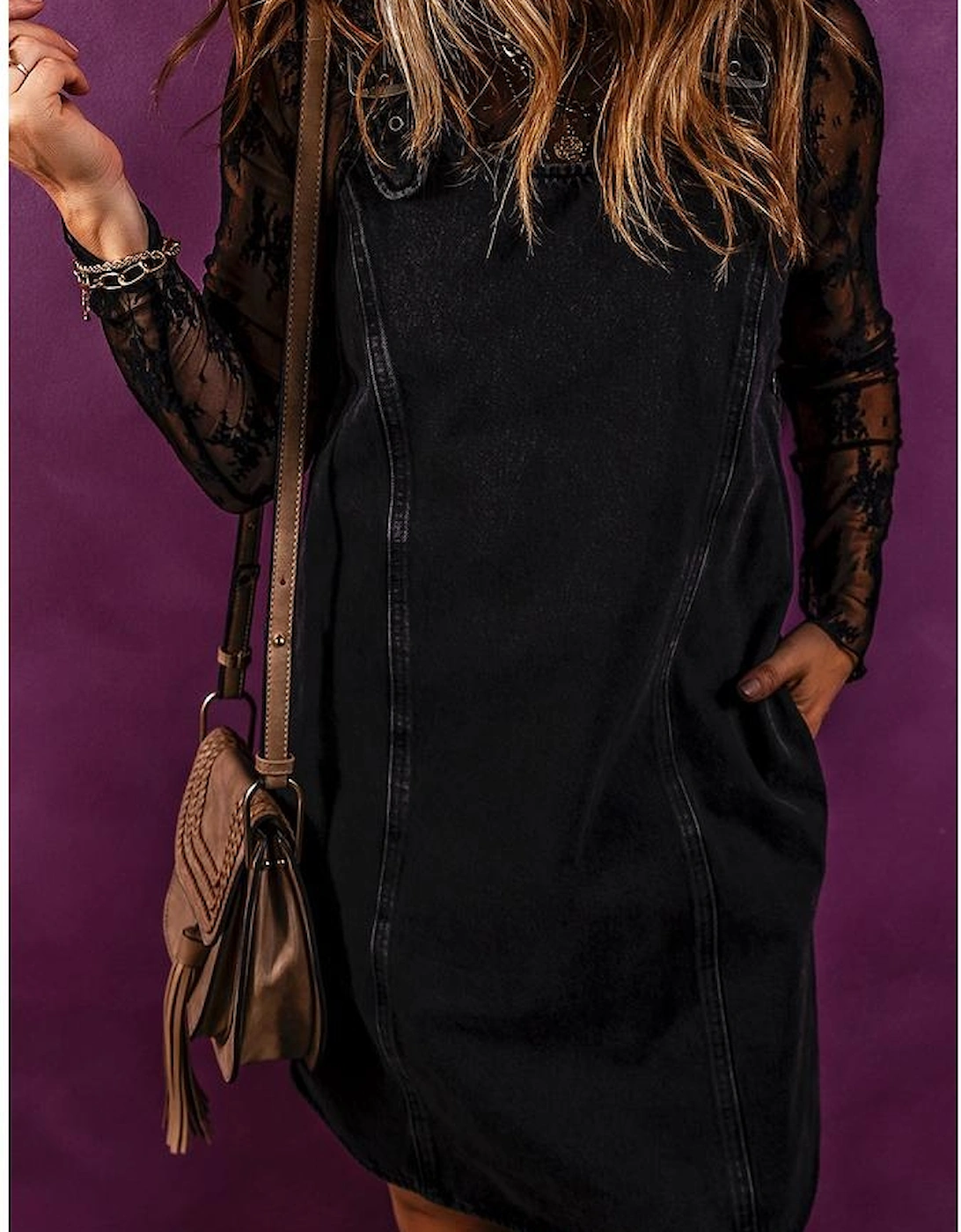 Black Sleeveless Shift Denim Dress